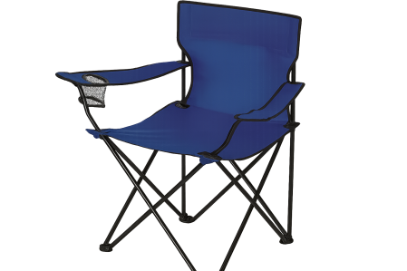 a blue seat sitting in a chair